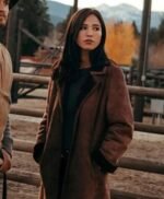 Monica Dutton Yellowstone Womens Suede Leather Brown Coat
