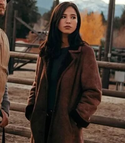 Monica Dutton Yellowstone Womens Suede Leather Brown Coat