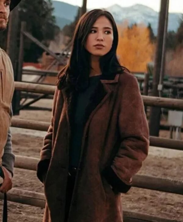 Monica Dutton Yellowstone Womens Suede Leather Brown Coat