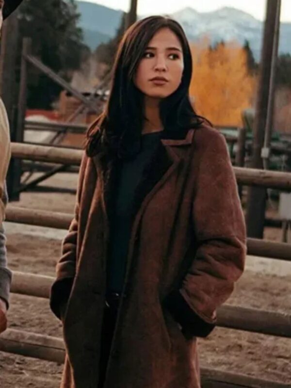 Monica Dutton Yellowstone Womens Suede Leather Brown Coat