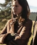 Monica Dutton Yellowstone Womens Suede Leather Brown Coat