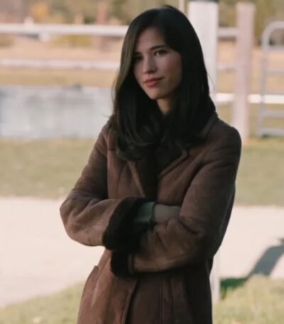 Monica Dutton Yellowstone Womens Suede Leather Brown Coat