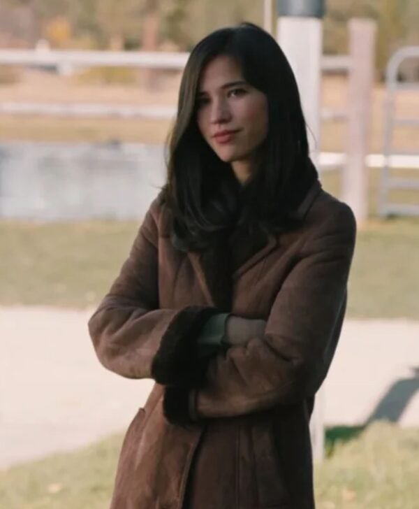 Monica Dutton Yellowstone Womens Suede Leather Brown Coat