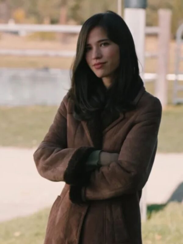 Monica Dutton Yellowstone Womens Suede Leather Brown Coat