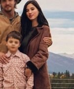 Monica Dutton Yellowstone Womens Suede Leather Brown Coat