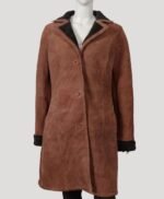 Monica Dutton Yellowstone Womens Suede Leather Brown Coat
