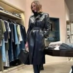 NYC Chrissy Teigen Black Leather Trench Coat