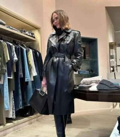 NYC Chrissy Teigen Black Leather Trench Coat