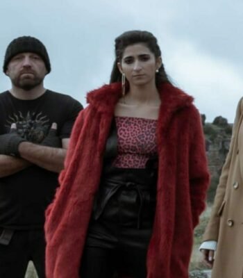 Nairobi Money Heist Fur Collar Maroon Shearling Jacket