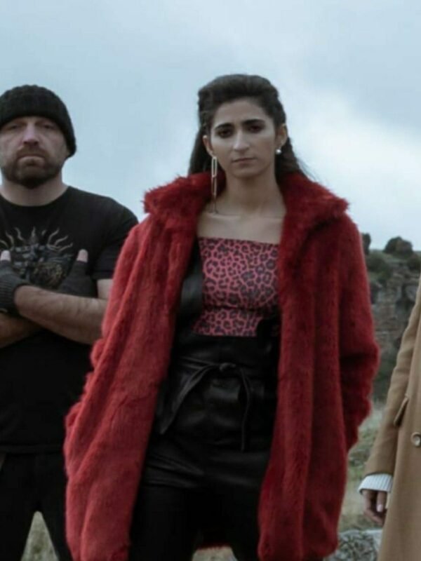 Nairobi Money Heist Fur Collar Maroon Shearling Jacket