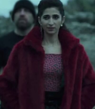 Nairobi Money Heist Fur Collar Maroon Shearling Jacket
