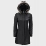 Nancy Fur Hooded Black Leather Coat With Hood