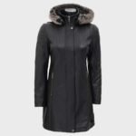 Nancy Fur Hooded Black Leather Coat With Hood
