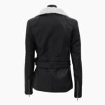 Natalie Shearling Leather Black Belted Biker Jacket