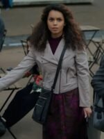 Natalie Thompson Suspicion S01 Biker Suede Leather Jacket