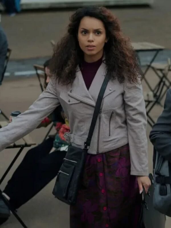 Natalie Thompson Suspicion S01 Biker Suede Leather Jacket