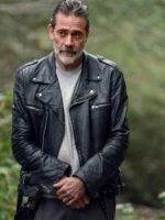 Negan Black Leather Moto Jacket