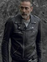 Negan Black Leather Moto Jacket