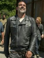 Negan Black Leather Moto Jacket