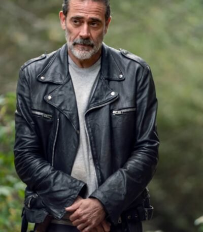 Negan Black Leather Moto Jacket