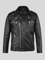 Negan Black Leather Moto Jacket