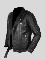 Negan Black Leather Moto Jacket