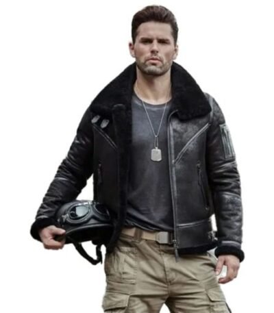 Nicholas-SF Shearling Aviator Black Leather Jacket