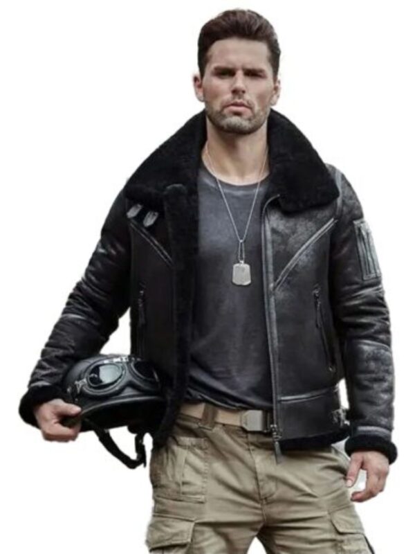 Nicholas-SF Shearling Aviator Black Leather Jacket