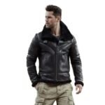 Nicholas-SF Shearling Aviator Black Leather Jacket
