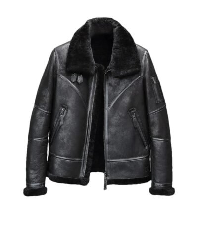 Nicholas-SF Shearling Aviator Black Leather Jacket