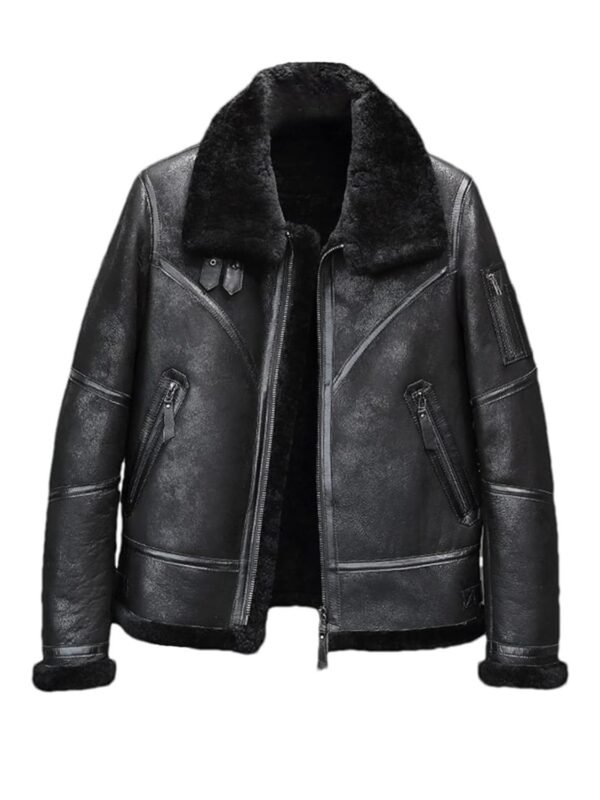 Nicholas-SF Shearling Aviator Black Leather Jacket
