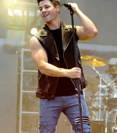 Nick Jonas Chaos Walking Davy Prentiss Jr Black Leather Vest