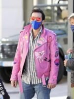 Nicolas Cage Pink Motorcycle Leather Jacket
