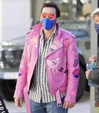Nicolas Cage Pink Motorcycle Leather Jacket