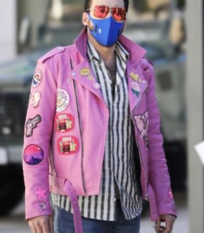Nicolas Cage Pink Motorcycle Leather Jacket