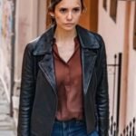 Nina Dobrev The Bricklayer 2024 Black Leather Jacket