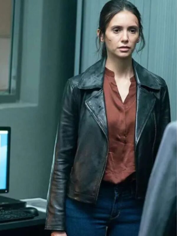 Nina Dobrev The Bricklayer 2024 Black Leather Jacket