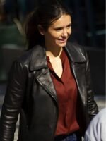 Nina Dobrev The Bricklayer 2024 Black Leather Jacket