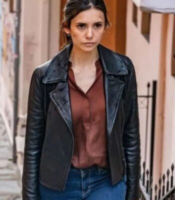 Nina Dobrev The Bricklayer 2024 Black Leather Jacket