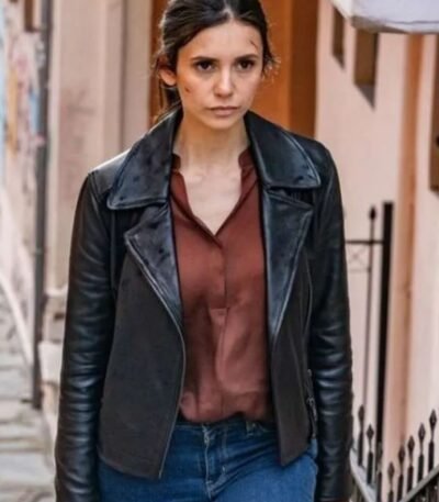 Nina Dobrev The Bricklayer 2024 Black Leather Jacket