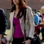 Nina Dobrev The Vampire Diaries S04 Beige Leather Jacket