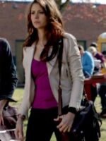 Nina Dobrev The Vampire Diaries S04 Beige Leather Jacket