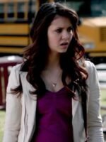 Nina Dobrev The Vampire Diaries S04 Beige Leather Jacket