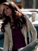 Nina Dobrev The Vampire Diaries S04 Beige Leather Jacket