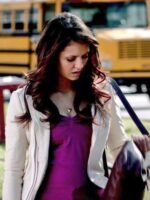 Nina Dobrev The Vampire Diaries S04 Beige Leather Jacket