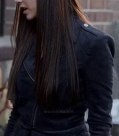Nina Dobrev The Vampire Diaries S05 Navy Biker Jacket