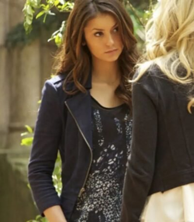 Nina Dobrev The Vampire Diaries S05 Navy Biker Jacket