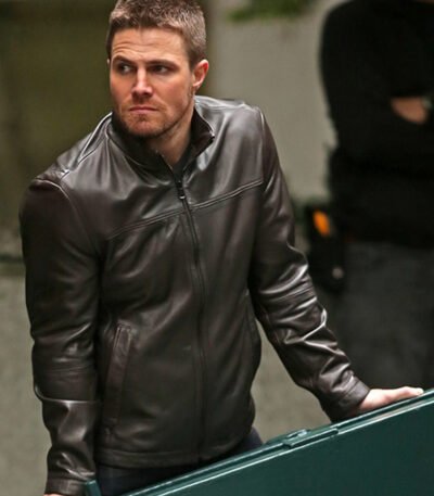 Oliver Queen Arrow Black Leather Jacket