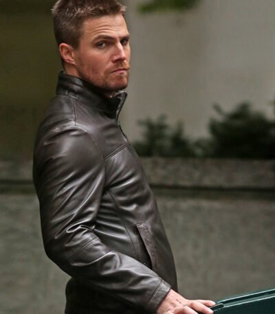 Oliver Queen Arrow Black Leather Jacket