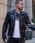 Oliver Queen Arrow Black Motorcycle Jacket